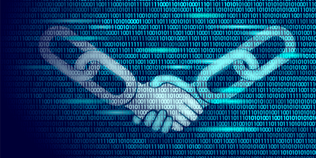 Blockchain Technology handshake banner